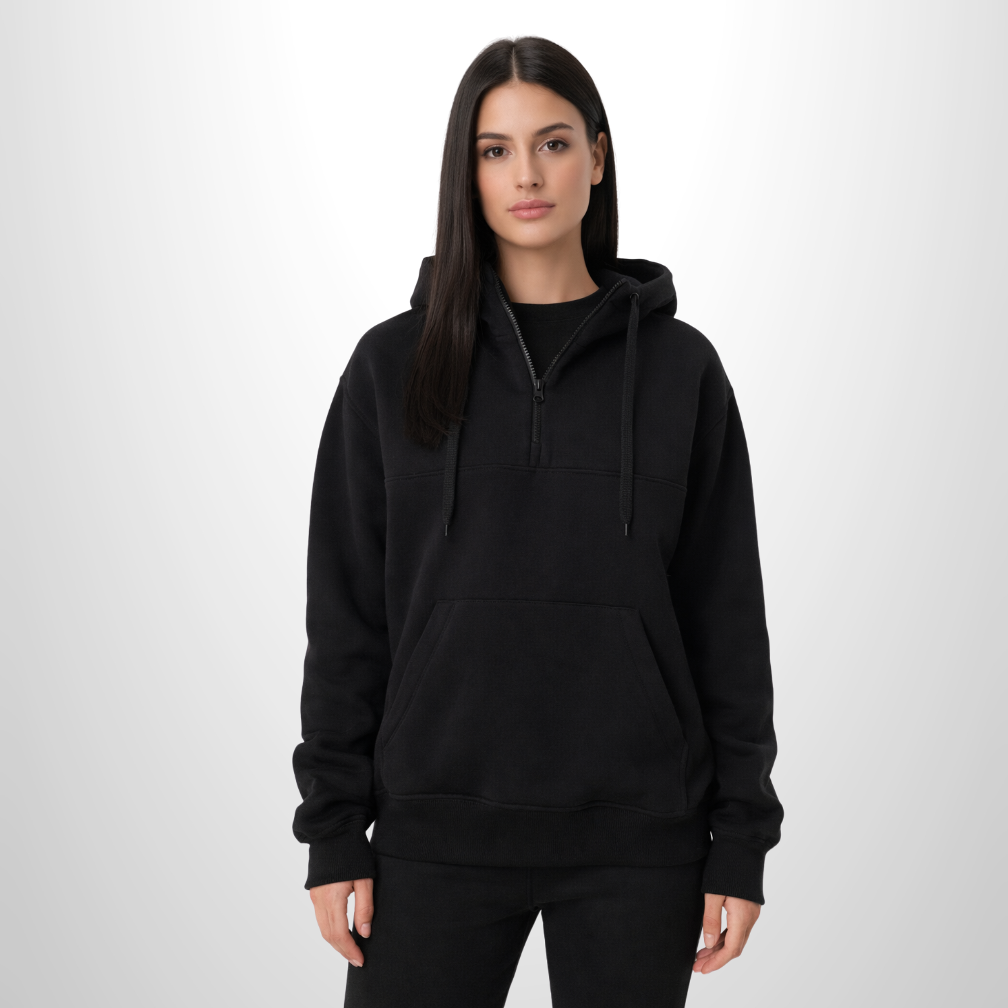 female model 247calm hoodie front