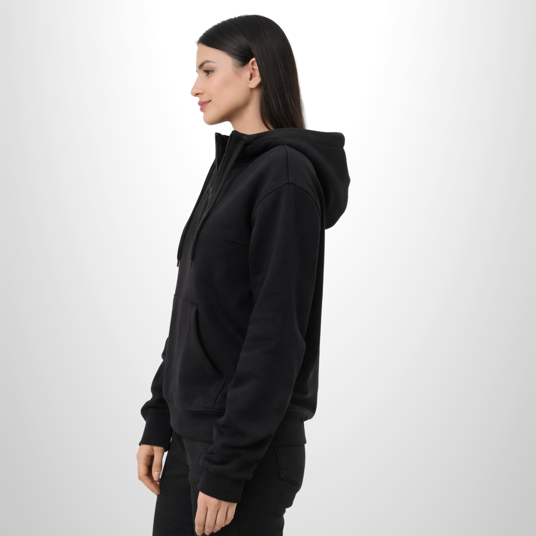 woman_posing with 247calm weighted hoodie showing side