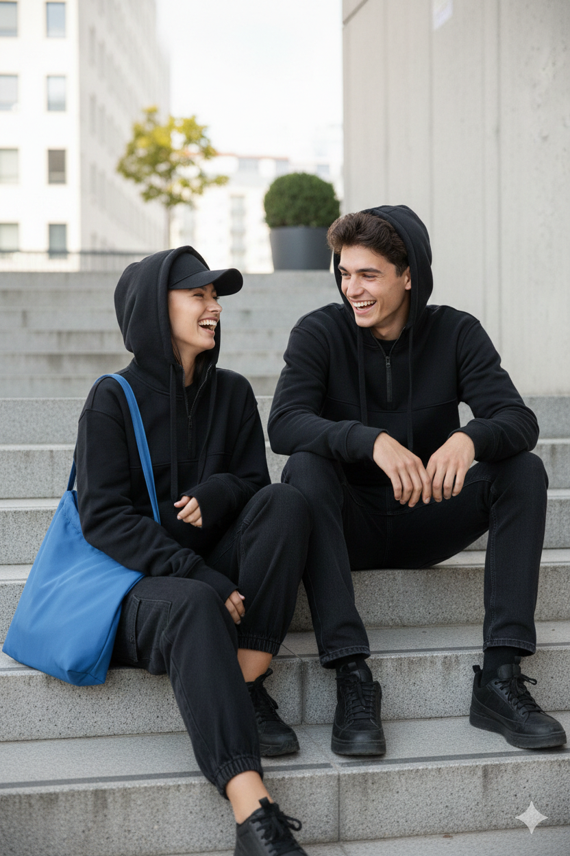 two people sitting on a stairs