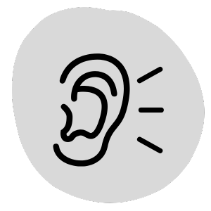 Black line drawing of an ear on a gray background