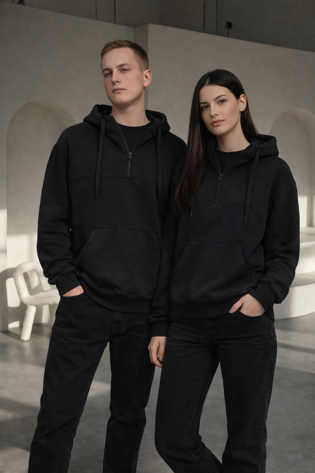 male and female posing with 247hoodie